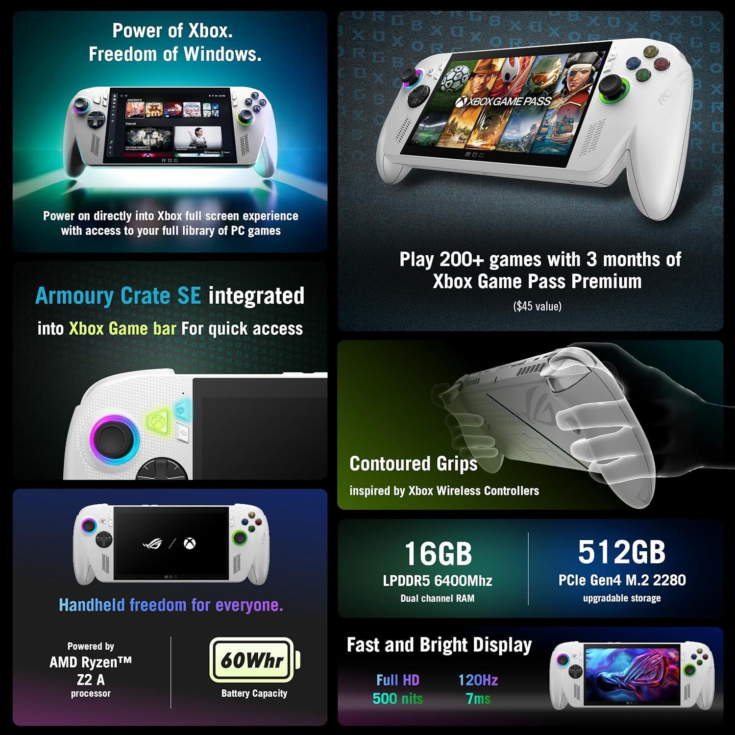image:imageASUS ROG Xbox Ally 7 1080p 120Hz Touchscreen Gaming Handheld 3month Xbox Game Pass Premium included AMD Ryzen Z2 A 16GB RAM 512GB SSD WhiteROG Xbox Ally Z2 2025